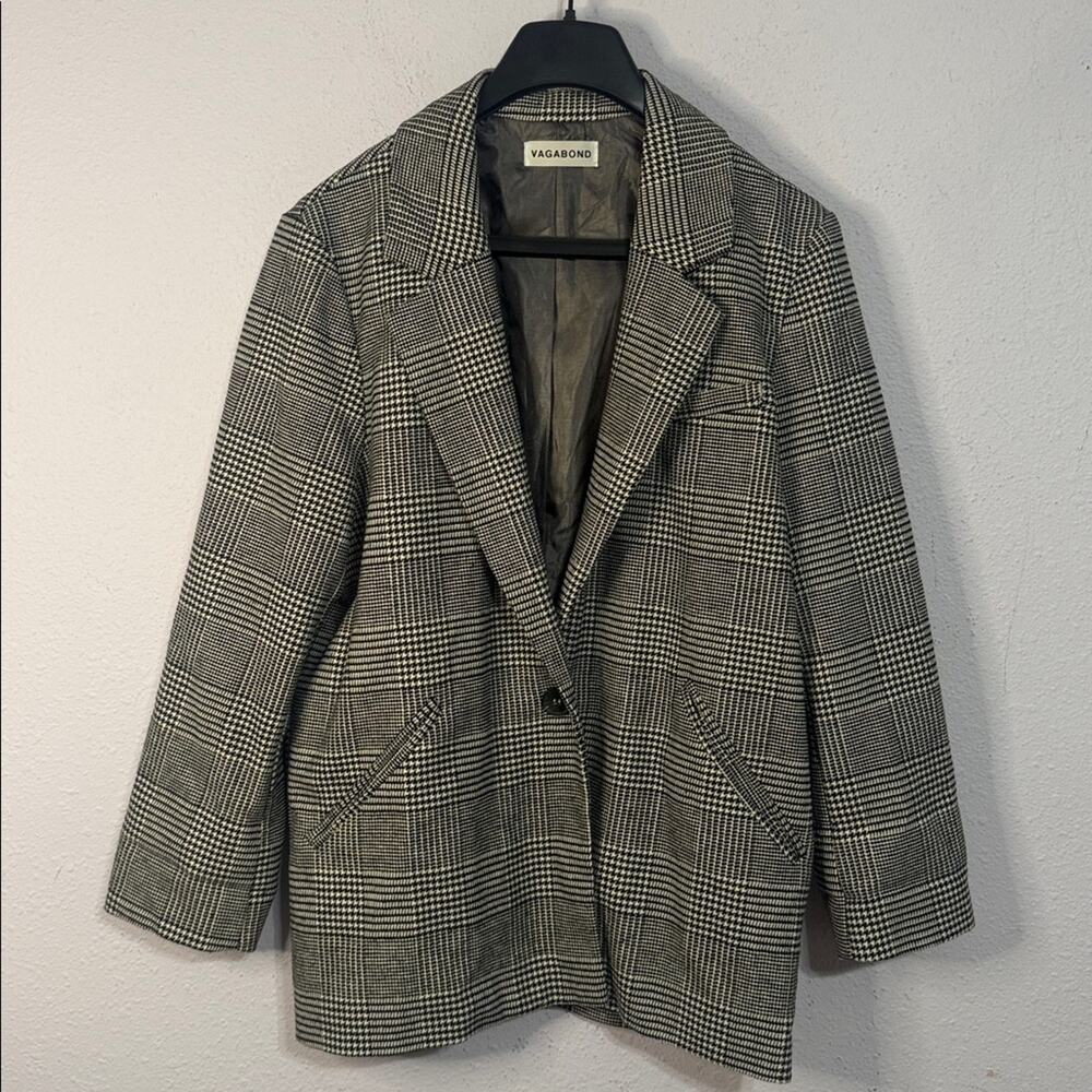 Vagabond Women Black/White Herringbone Oversized Boyfriend Cotton Blend Blazer M - Picture 3 of 10